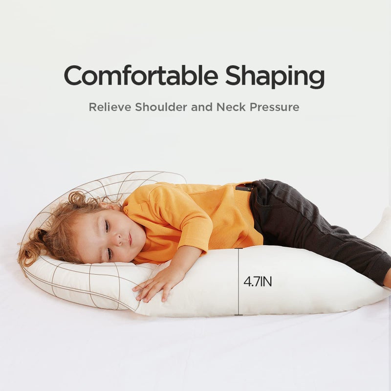 Choc chick Curve Long Toddler Kids Body Pillow for Sleeping,34x27 inches Moon Shape Soft Child Hug Sleep Pillow, 100% Organic Cotton Pillowcase, Washable Breathable Crib Toddler Pillows - Image 4